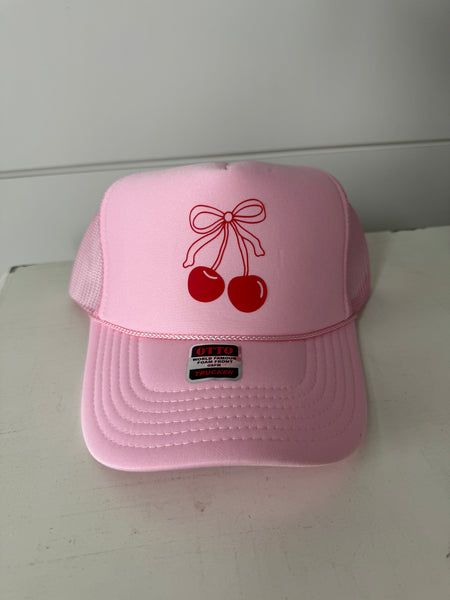 Cherry Bow Trucker Hat | Pink & Red