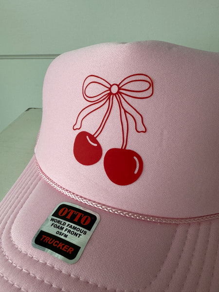 Cherry Bow Trucker Hat | Pink & Red