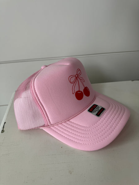 Cherry Bow Trucker Hat | Pink & Red