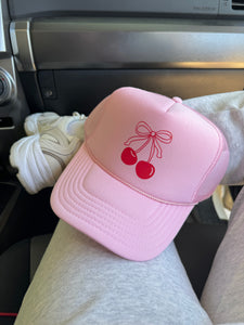 Cherry Bow Trucker Hat | Pink & Red