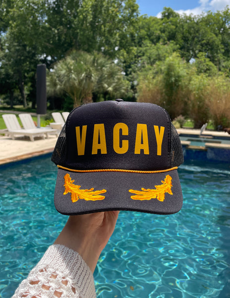 VACAY Trucker Hat | Black & Yellow