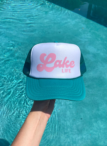 Lake Life Trucker Hat | Teal & White