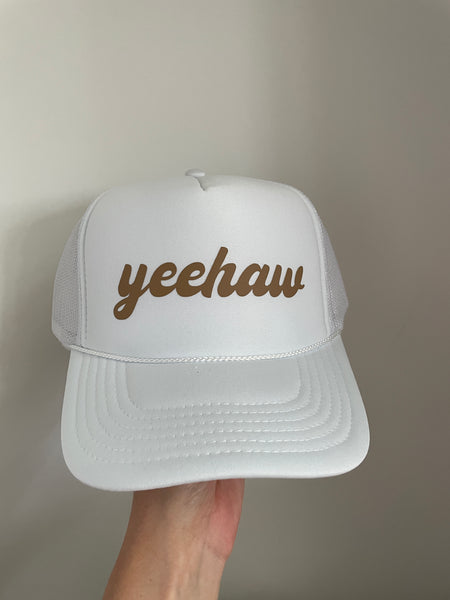 Yeehaw Trucker Hat | White & Tan