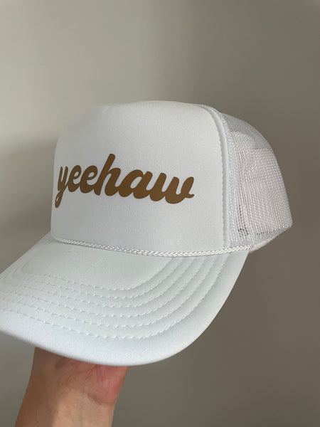 Yeehaw Trucker Hat | White & Tan