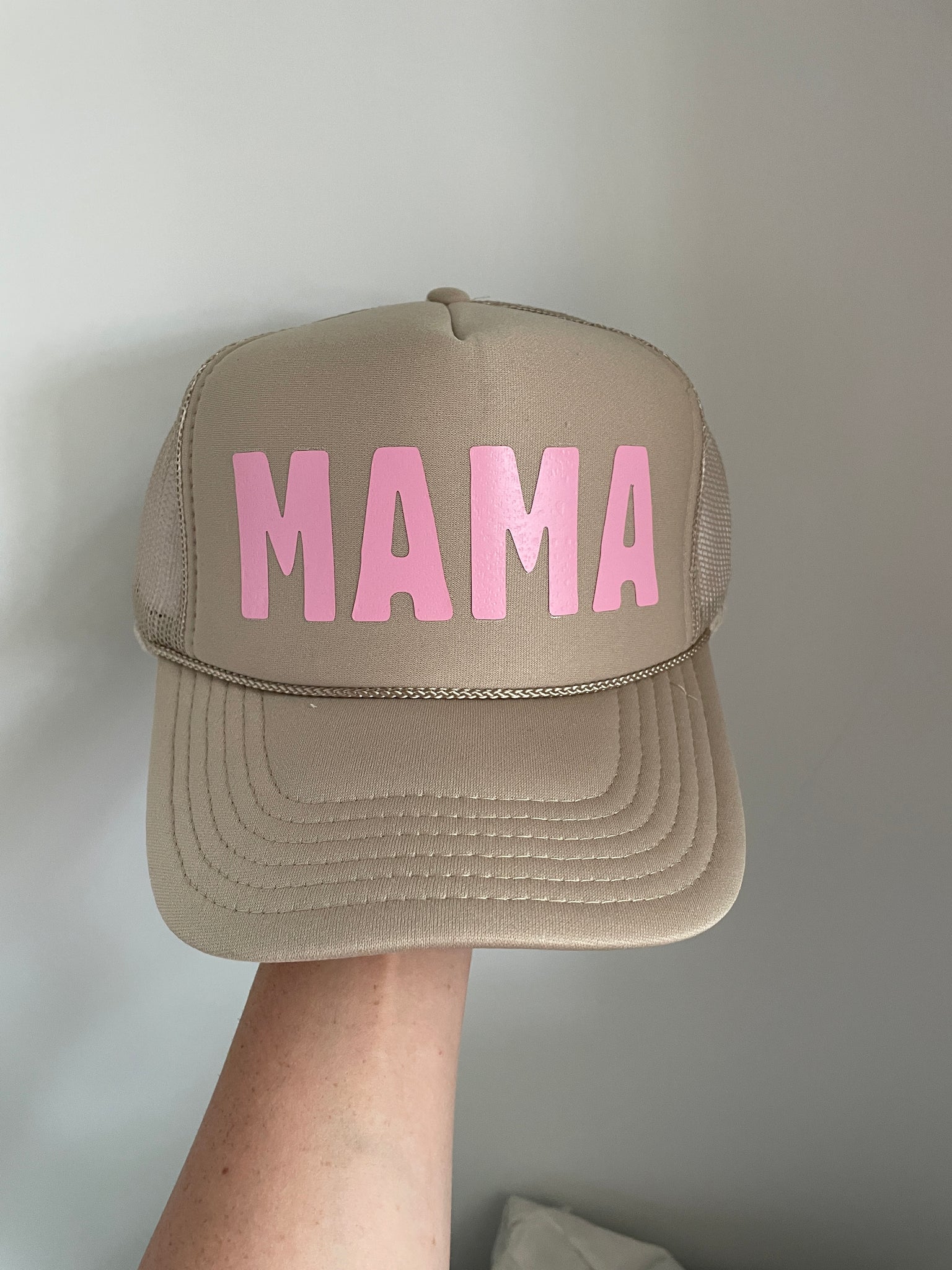 MAMA Trucker Hat | Tan & Pink