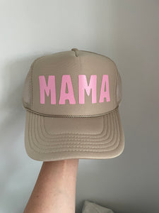 MAMA Trucker Hat | Tan & Pink