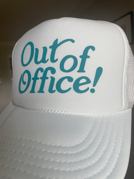 Out of Office Trucker Hat | White & Teal