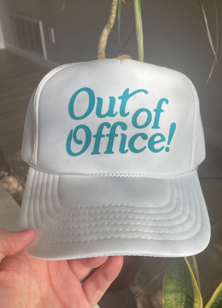 Out of Office Trucker Hat | White & Teal