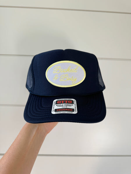 Booked & Busy Patch Hat - Navy & Yellow Foam