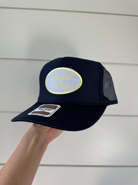 Booked & Busy Patch Hat - Navy & Yellow Foam