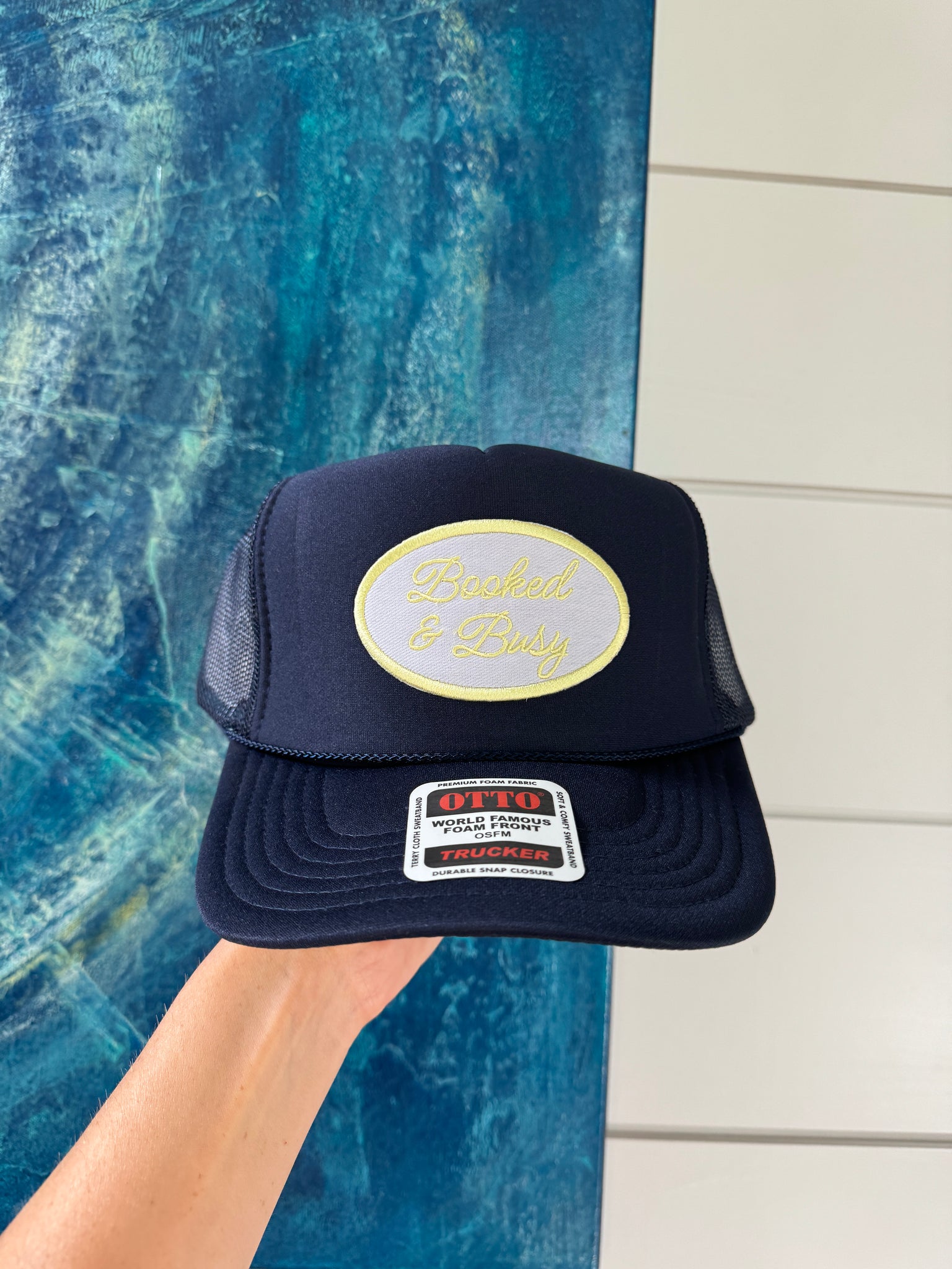 Booked & Busy Patch Hat - Navy & Yellow Foam