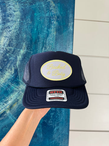 Booked & Busy Patch Hat - Navy & Yellow Foam