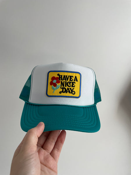 Have a Nice Day Trucker Hat | Teal & White