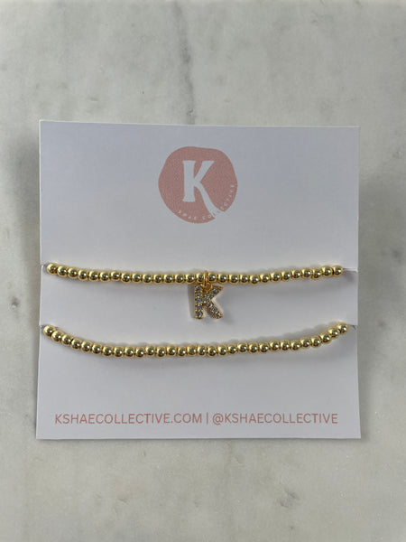 Gold Initial Bracelet Set